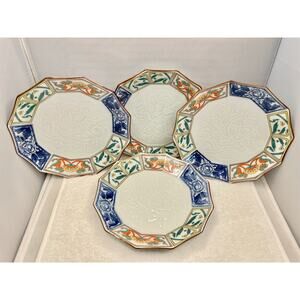 ETHAN ALLEN Arita Imari Octagonal Floral Porcelain Salad, Dessert Plates - 4
